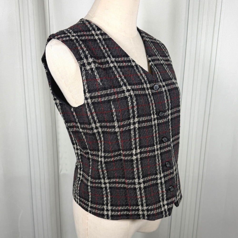 Vintage 90s Petite Sophisticate Wool Blend Plaid Vest - Sz 6P